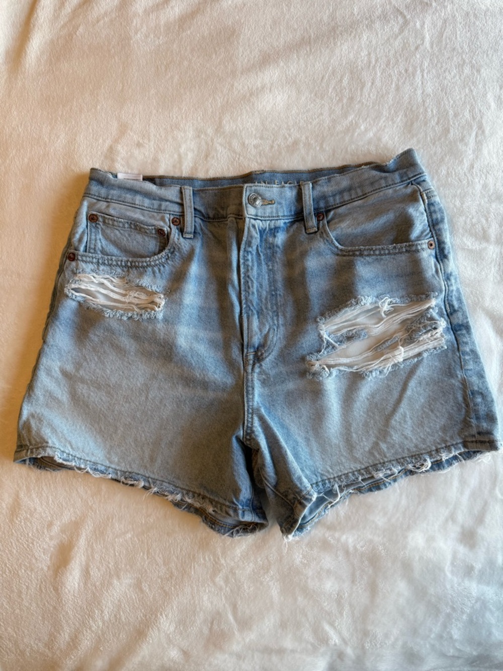 American Eagle Outfitters Light Blue Distressed High-Rise Denim Shorts
